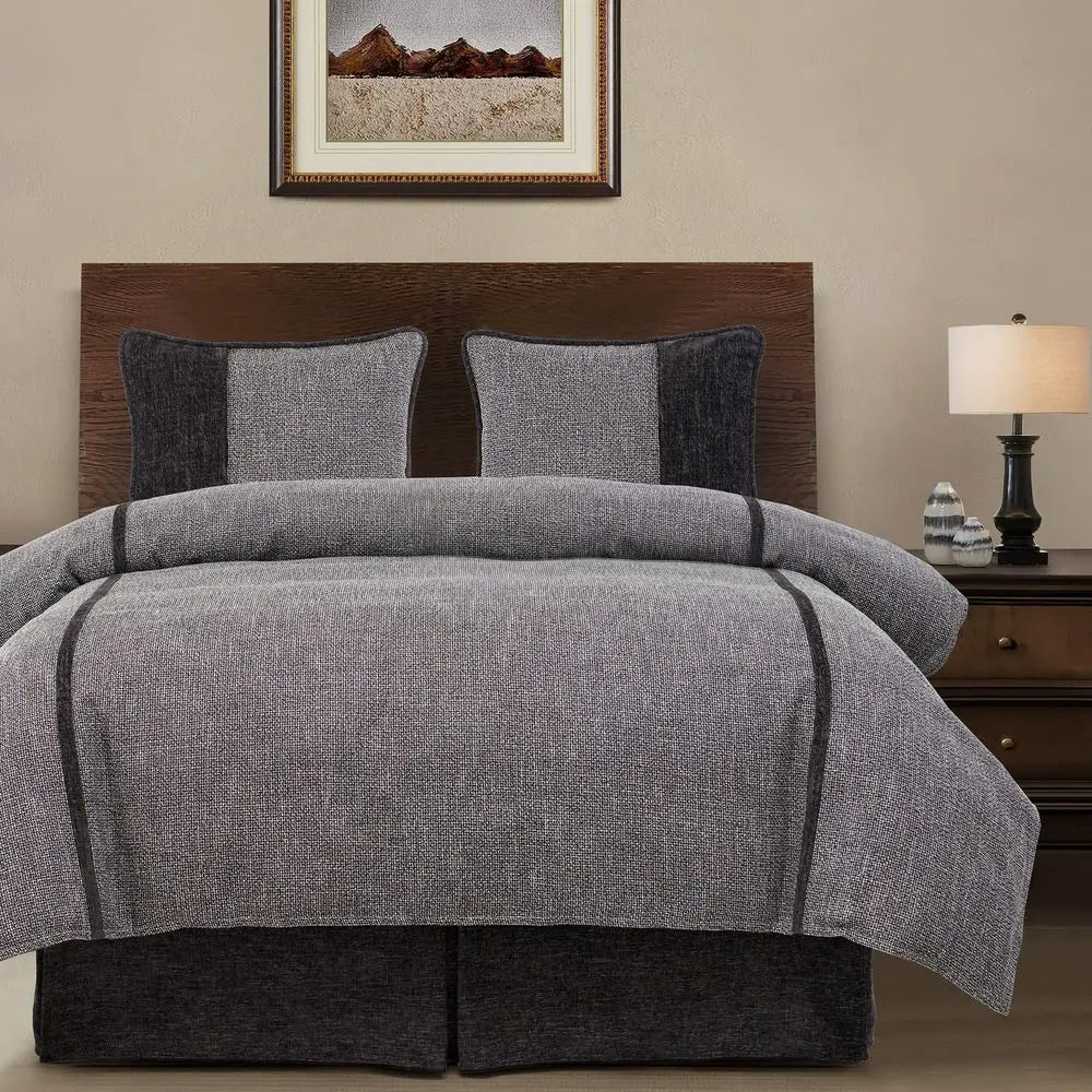 Accents Hamilton 4 Piece Comforter Set, Black and White Tweed Bed Set, Full Size, Rustic Cabin Lodge Luxury Bedding Set, 1 Comf