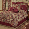 Chateau Traditional Luxury Bedding Warm Burgundy Red Chenille Colorful Woven Jacobean Florals 7 Piece Bed Set Oversized King Co