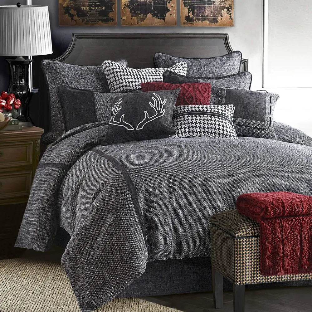 Accents Hamilton 4 Piece Comforter Set, Black and White Tweed Bed Set, Full Size, Rustic Cabin Lodge Luxury Bedding Set, 1 Comf