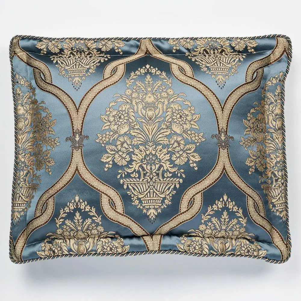 Castleton Bedding Sophisticated Jacquard Woven Damask Medallion Quatrefoil Steel Blue, Light Gold, Chocolate 4 Piece Set Queen