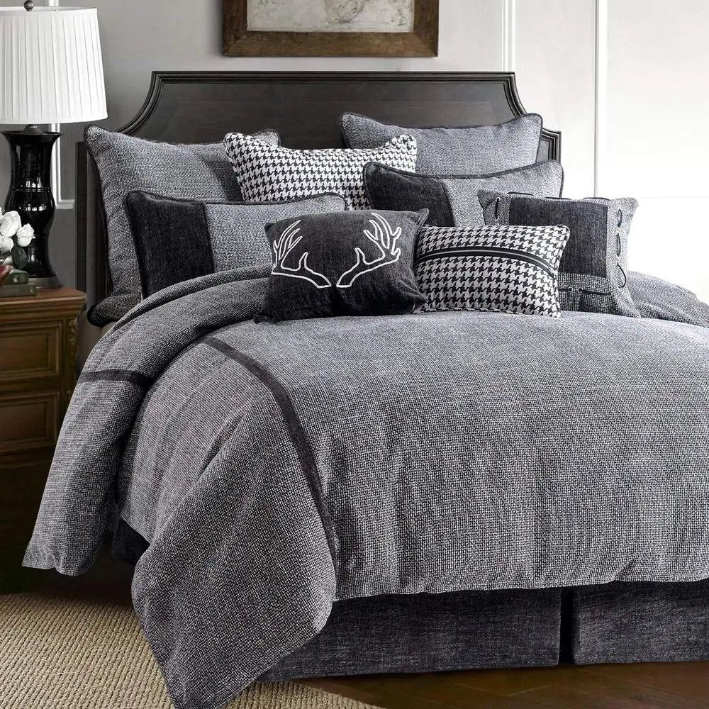Accents Hamilton 4 Piece Comforter Set, Black and White Tweed Bed Set, Full Size, Rustic Cabin Lodge Luxury Bedding Set, 1 Comf