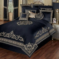 Luxury Bedding Classic Black PalaceInspired Golden Scrollwork Embroidery on Sateen 7 Piece Set Includes Cal King Comforter, Bed